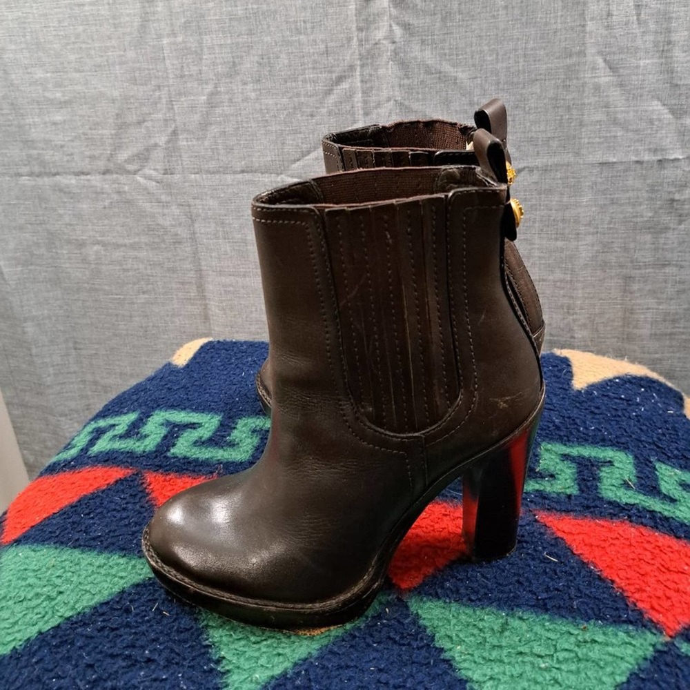 Tory Burch Leather Brown High Heel Ankle Boots Size 7.5